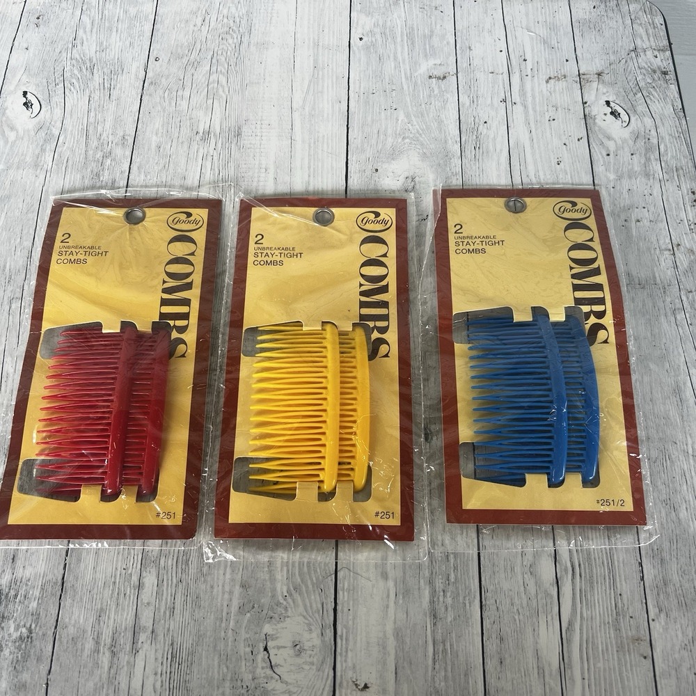 Goody Vintage Hair Care 1975 Stay Tight Combs Red Blue Yellow Lot Of 3 USA New